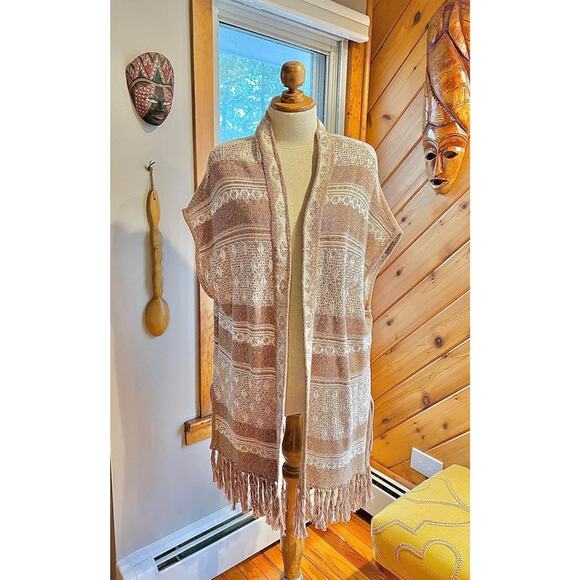 Vintage Cotton Fall Knit Bohemian Kimono Vest - Picture 1 of 7